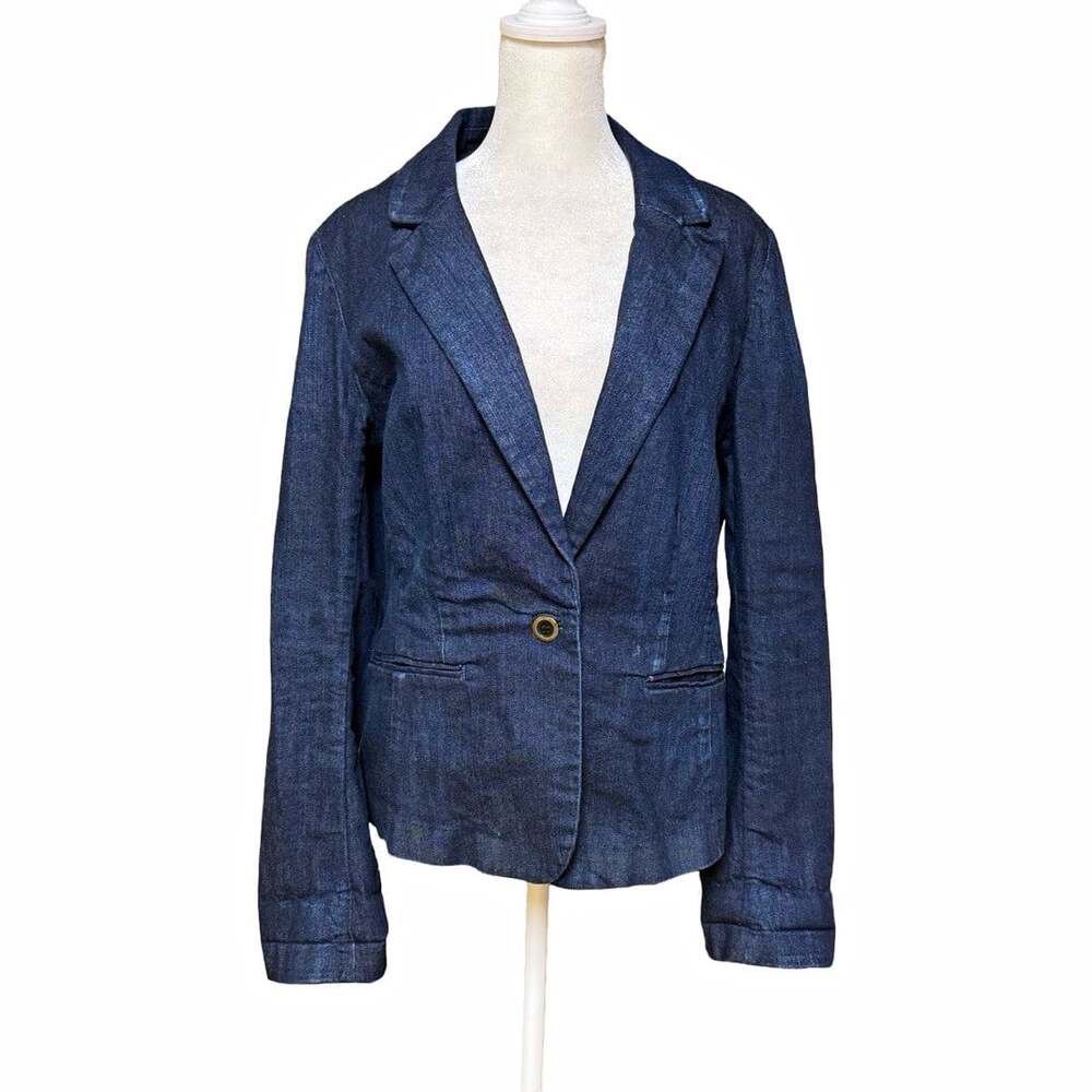 Ann Taylor LOFT Blue Denim Blazer Womens 12 One Button Notch Lapel Jacket